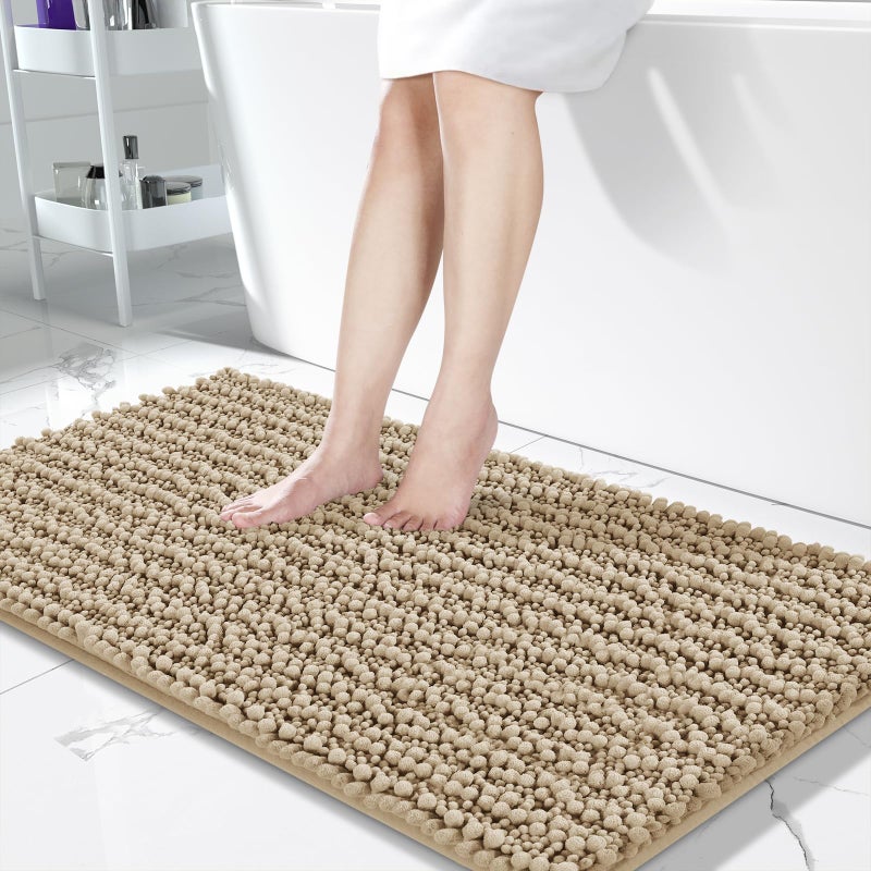 Yimobra Original Luxury Chenille Bath Mat  55.1 x 24 Inches  Soft Shaggy and Comfortable  Large Size  Super Absorbent and Thick  Non-Slip  Machine Washable  Perfect for Bathroom  Camel - Image 1