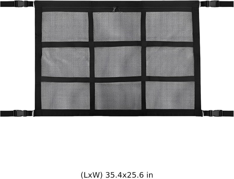 Car Roof Storage Net, Double Layer Truck Netting with Zipper, Vehicle Ceiling Cargo Net with 9 Compartments, Adjustable Straps, Van Interior Space Saver, 35.4 x 25.6 in, 90 x 65 cm - Image 3
