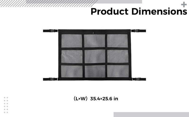 Car Roof Storage Net, Double Layer Truck Netting with Zipper, Vehicle Ceiling Cargo Net with 9 Compartments, Adjustable Straps, Van Interior Space Saver, 35.4 x 25.6 in, 90 x 65 cm - Image 2
