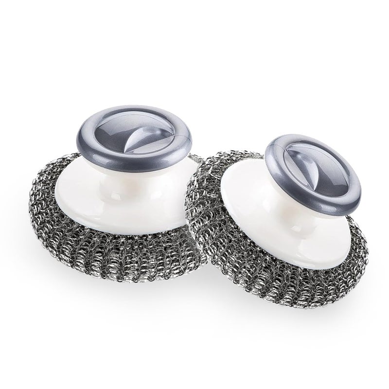 2Pcs Stainless Steel Scrubber with Handle Steel Wool Scrubber Tool for Cleaning Dishes Scrubbing Scouring Brush Pad for Kitchen Pots Pans Sink