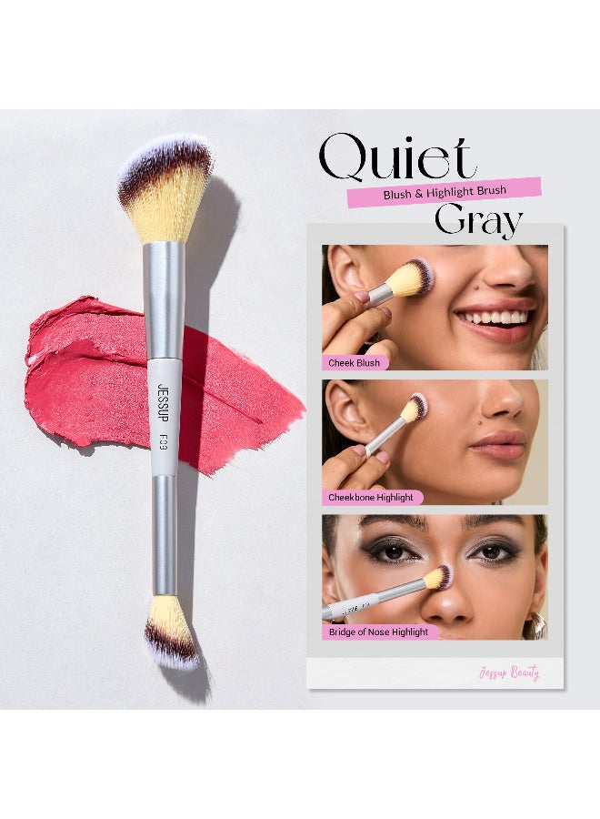 جيساب مجموعة فرش مكياج Jessup، 3 قطع فرش مكياج ذات وجهين للمؤسسة (الفاونديشن)، كونتور، أحمر الخدود، إبراز، كونسيلر، أدوات تجميل خالية من القسوة على الحيوانات باللون الرمادي الهادئ T521 - Image 4