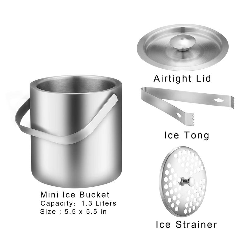 LUCKYGOOBO Mini Ice Bucket Portable Double Wall Ice Bucket with Tong,Stainless Steel Hotel Bucket/Champagne/Beverage Bucket,Size 1.3 Liters 5.5 x 5.5 in,Serveware for Party,Event,and Camping. - Image 4