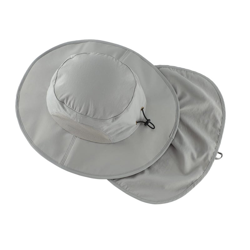 Home Prefer UPF50+ Mens Sun Hat with Neck Flap Wide Brim Mesh Fishing Hat Windproof Safari Hat Light Grey - Image 4