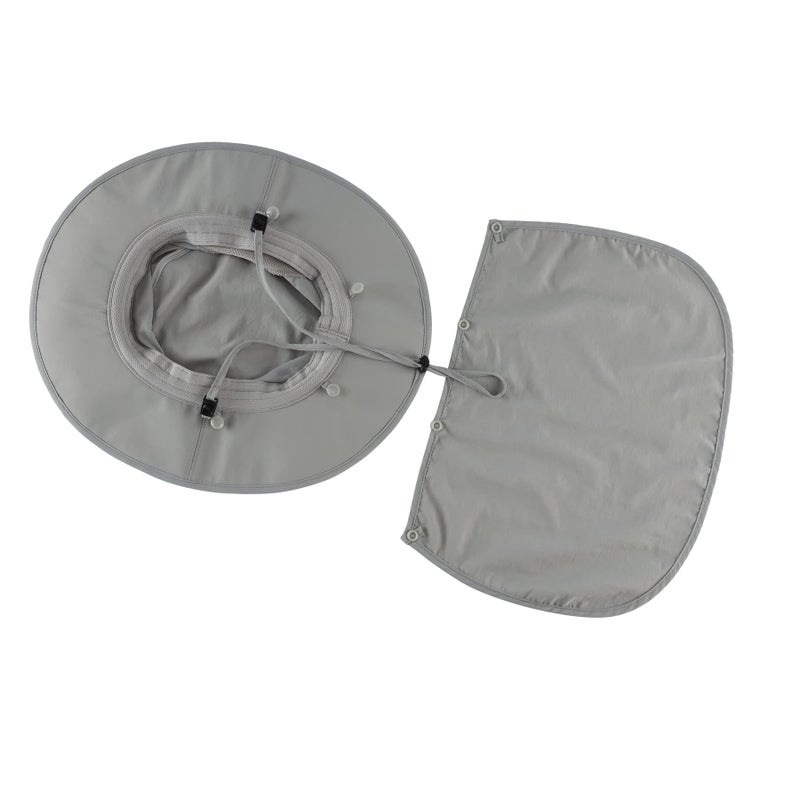 Home Prefer UPF50+ Mens Sun Hat with Neck Flap Wide Brim Mesh Fishing Hat Windproof Safari Hat Light Grey - Image 5