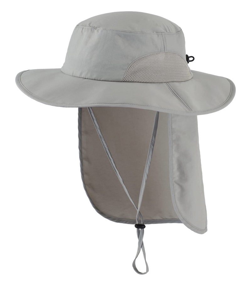Home Prefer UPF50+ Mens Sun Hat with Neck Flap Wide Brim Mesh Fishing Hat Windproof Safari Hat Light Grey - Image 1