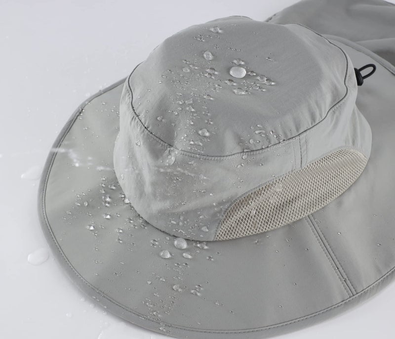 Home Prefer UPF50+ Mens Sun Hat with Neck Flap Wide Brim Mesh Fishing Hat Windproof Safari Hat Light Grey - Image 3