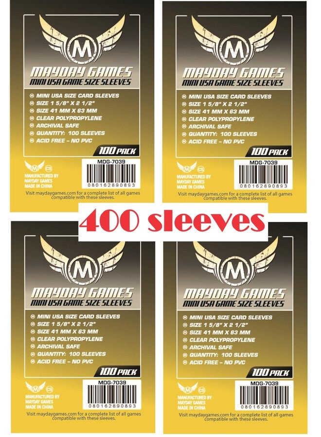 Mayday Games 7039 Clear Sleeves 41X63Mm Mini Usa Size (4X100 Pack, 400 Sleeves) - Image 1