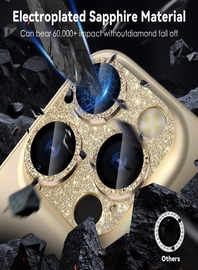 CloudValley for iPhone 14 Pro/iPhone 14 Pro Max Glitter Camera Lens Protector, 9H Tempered Glass [All in 1 Design], Case Friendly Anti-Scatch High Definition, GlitterGold - Image 3