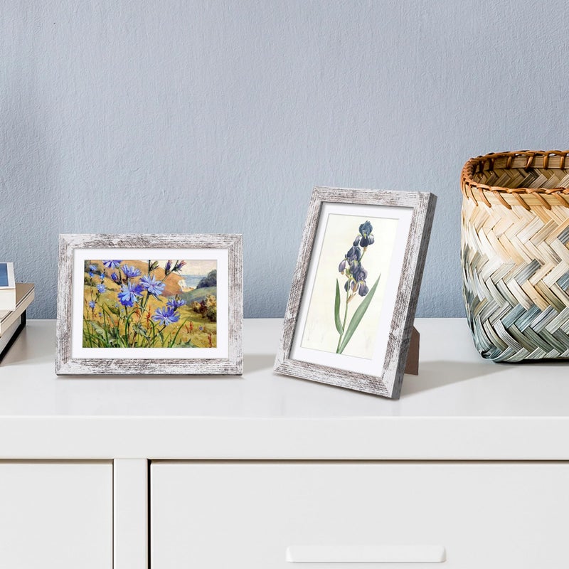 upsimples upsimples 5x7 Picture Frame  Display Pictures 4x6 with Mat or 5 x 7 Without  Wall Hanging Photo Frames  Rustic White  1 Pack - Image 2
