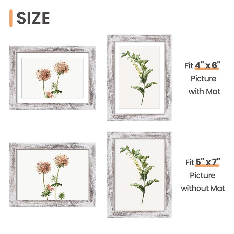 upsimples upsimples 5x7 Picture Frame  Display Pictures 4x6 with Mat or 5 x 7 Without  Wall Hanging Photo Frames  Rustic White  1 Pack - Image 3