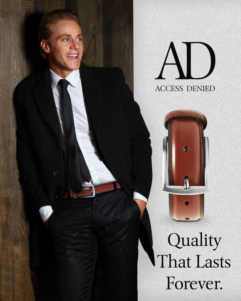 Access Denied Genuine Leather Dress Belts For Men - Mens Belt For Suits, Jeans, Uniform With Single Prong Buckle - Designed in the USA - Gifts For Men - Image 4