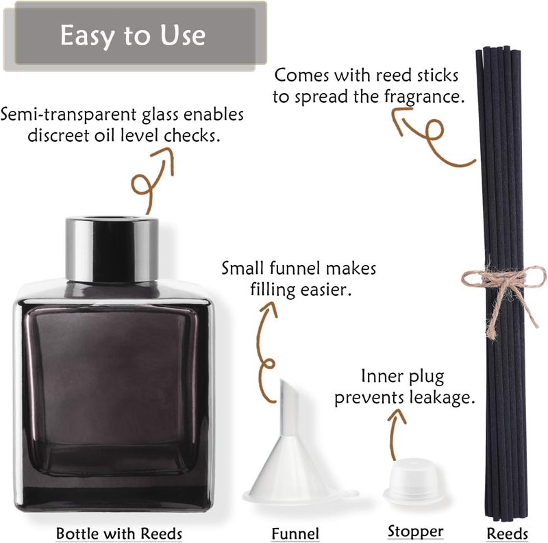 Agidea 4PCS Empty Glass Diffuser Bottles,150ML/5.29Oz Anthracite Gray Refillable Fragrance Set with 20pcs Reeds Sticks & Black Caps & stoppers & Funnels for DIY Essential Oil - Image 3