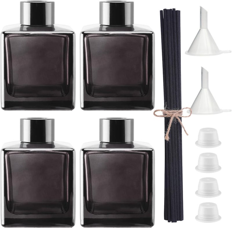 Agidea 4PCS Empty Glass Diffuser Bottles,150ML/5.29Oz Anthracite Gray Refillable Fragrance Set with 20pcs Reeds Sticks & Black Caps & stoppers & Funnels for DIY Essential Oil - Image 1