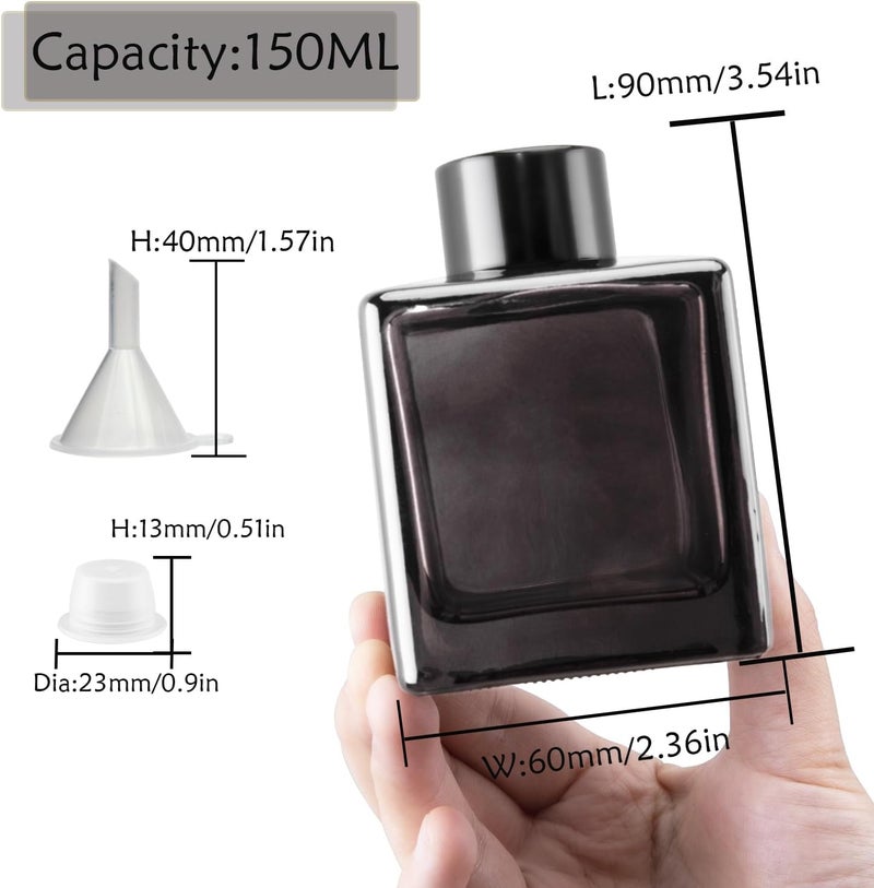 Agidea 4PCS Empty Glass Diffuser Bottles,150ML/5.29Oz Anthracite Gray Refillable Fragrance Set with 20pcs Reeds Sticks & Black Caps & stoppers & Funnels for DIY Essential Oil - Image 2