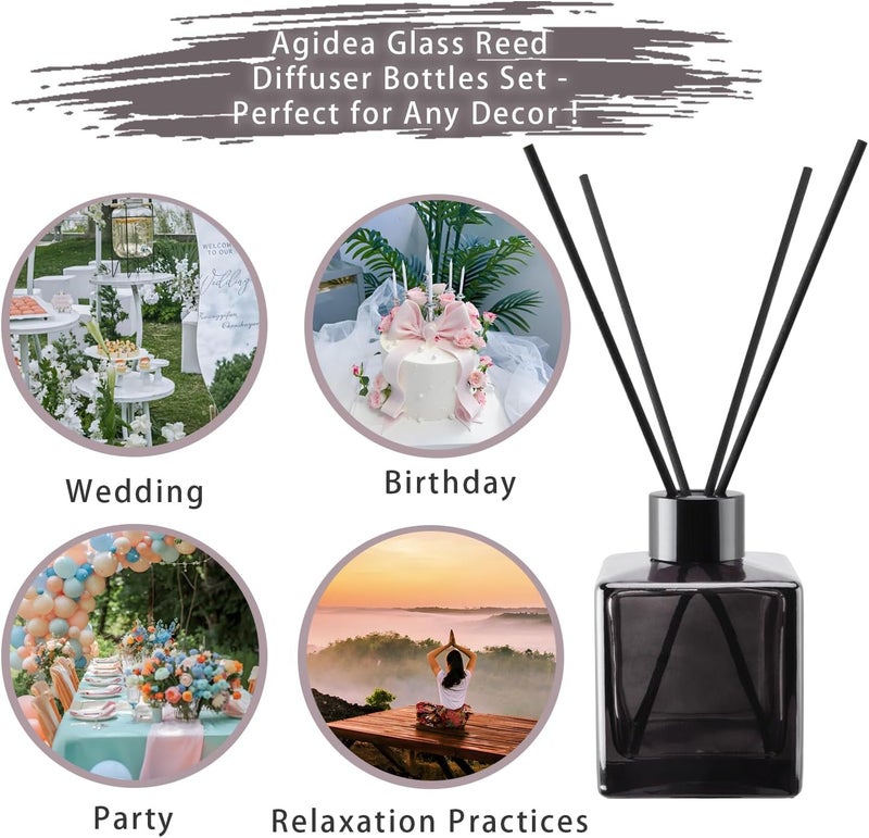 Agidea 4PCS Empty Glass Diffuser Bottles,150ML/5.29Oz Anthracite Gray Refillable Fragrance Set with 20pcs Reeds Sticks & Black Caps & stoppers & Funnels for DIY Essential Oil - Image 4