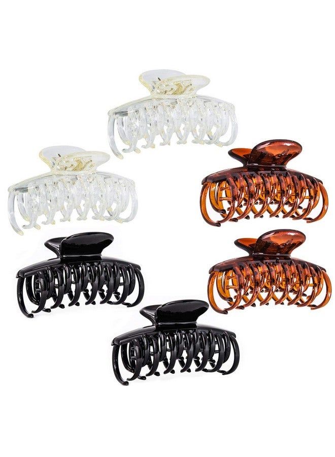 RC ROCHE ORNAMENT 6 Pcs Womens Classic Double Multi Layer Fine Teeth Claws Jaw Interlocking Strong Hold No Slip Firm Grip Hair Clutcher Clamp Beauty Fashion Accessory Large Clear Brown And Black - Image 4