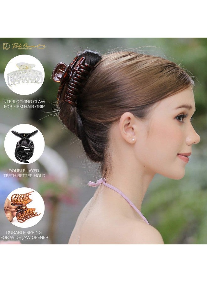 RC ROCHE ORNAMENT 6 Pcs Womens Classic Double Multi Layer Fine Teeth Claws Jaw Interlocking Strong Hold No Slip Firm Grip Hair Clutcher Clamp Beauty Fashion Accessory Large Clear Brown And Black - Image 3