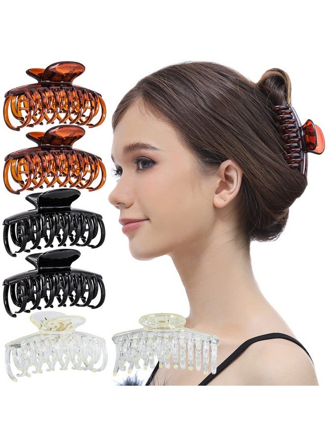 RC ROCHE ORNAMENT 6 Pcs Womens Classic Double Multi Layer Fine Teeth Claws Jaw Interlocking Strong Hold No Slip Firm Grip Hair Clutcher Clamp Beauty Fashion Accessory Large Clear Brown And Black - Image 2