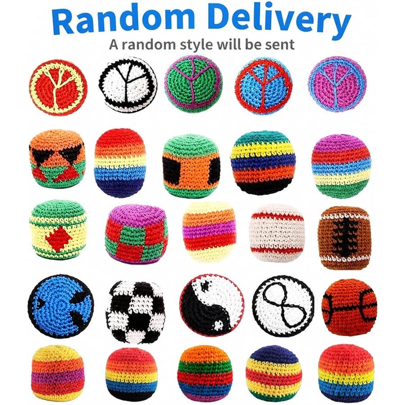 YESBAY Professional Hacky Sack Footbags - Hand-made Knitted Ball for Adults & Beginners, Multicolored Geometric Woven Design for Coordination Training, Stress Relief and Outdoor Fun Games (Random delivery) - Image 3