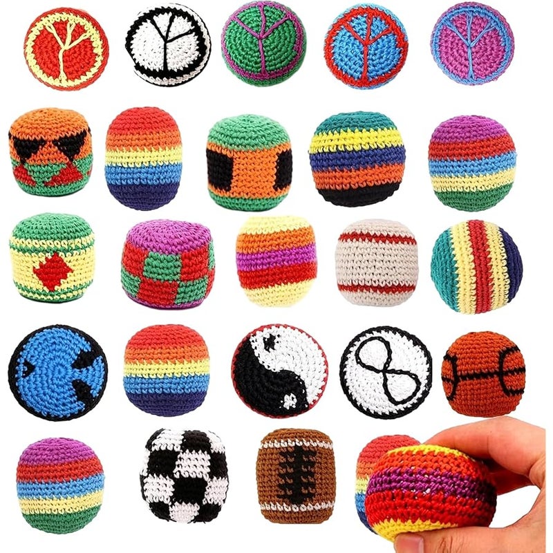 YESBAY Professional Hacky Sack Footbags - Hand-made Knitted Ball for Adults & Beginners, Multicolored Geometric Woven Design for Coordination Training, Stress Relief and Outdoor Fun Games (Random delivery) - Image 1