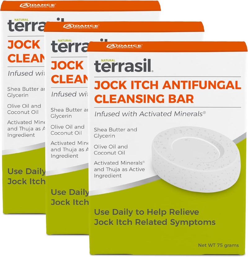 terrasil Jock Itch Soap Bar for Jock Itch Rash. Soothing Care & Treatment for Burning, Itchy, Scaly, Irritated Skin. All Natural, Hypoallergenic Approved, Cleansing Soap Bar 75gm (3- Pack)