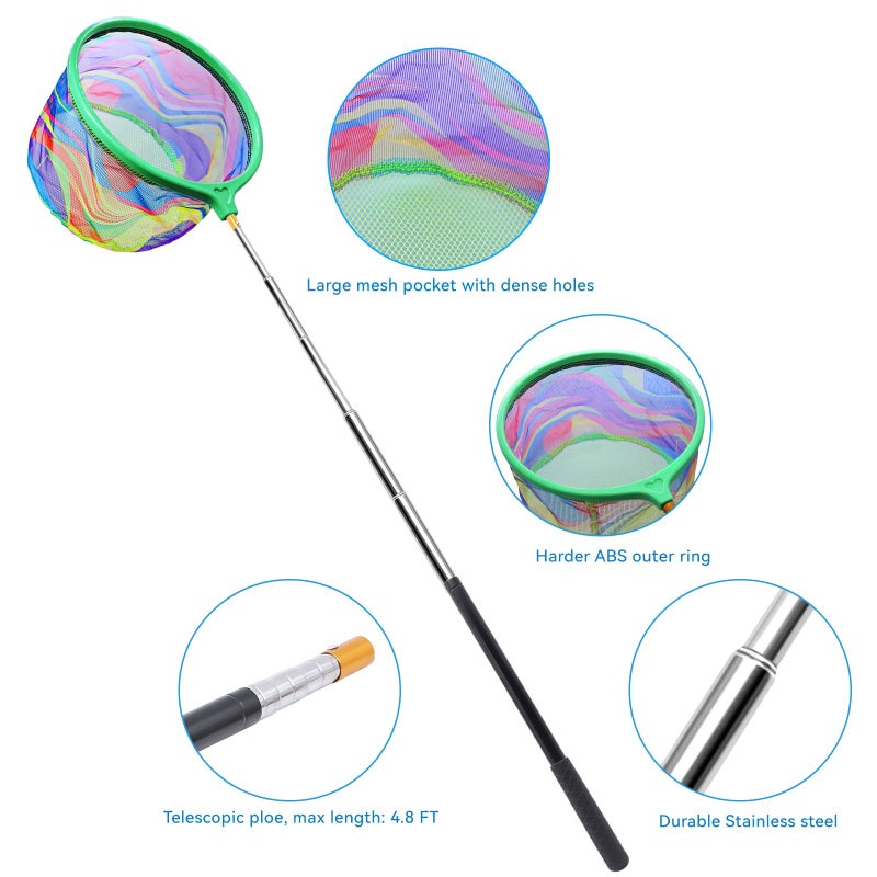 Autokcan 2PCS Fishing Net with Bucket, Telescopic Fishing Landing Net, Collapsible Kids Sand Bucket, Kids Fish Butterfly Catching for Freshwater Saltwater Outdoor Activities - Image 2