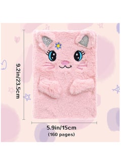 KASTWAVE Plush Cat Diary Notebook, Cute Fluffy Pink Cat Journal Set for Kids Girls Secret Diaries Writing and Drawing,Office Supplies,160 Pages  - Image 2