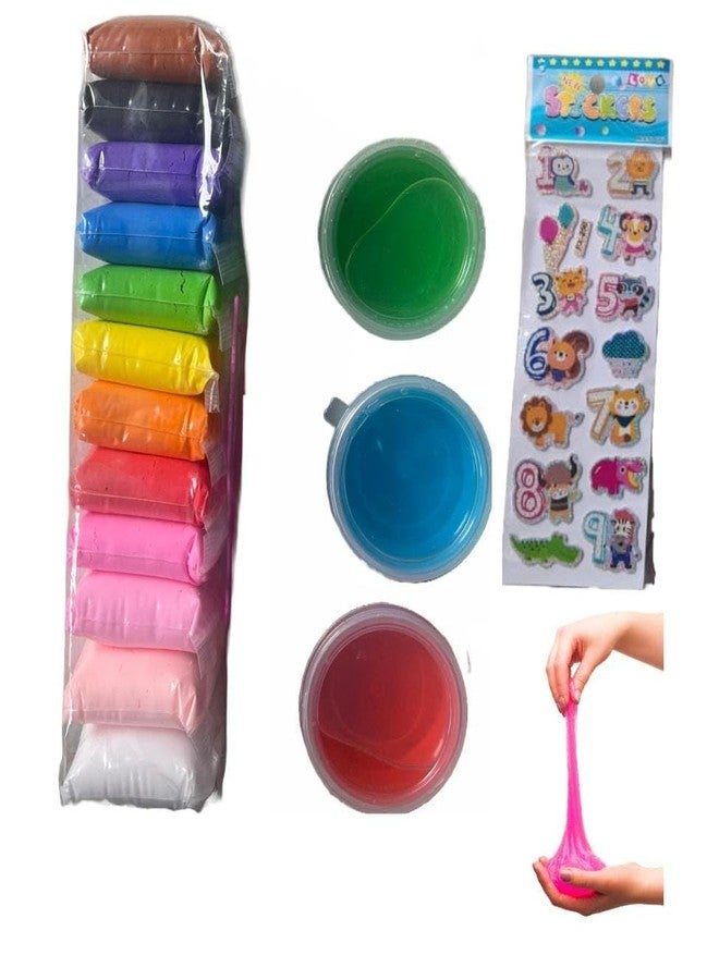 Kids Favorite Multi-Texture Clay and Slime Duo Set for Kids | DIY Slime with Clay playset Stretch, Mold and Create(3 pcs Slime with 12 pcs Clay)
