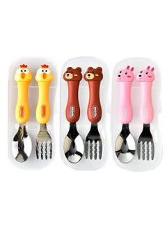 Joyelink Toddler Utensils Set  3PCS Kids Cutlery Sets Children's Portable Tableware Spoon & Fork Set with Plastic Case 304 Stainless Steel BPA Free Dishwasher Safe (Chicken, Bear, Bunny)  - Image 1