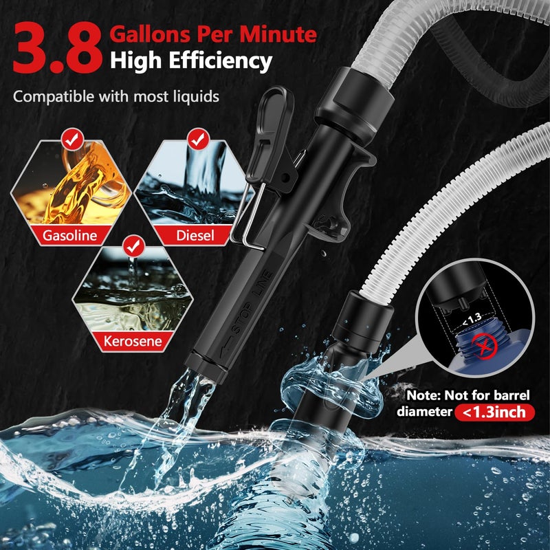 VEECAP Automatic Electric Fuel Transfer Pump with Auto-Stop, 3.8GPM & 51" Hose & 4 Size Adapters Gas Can Pump with Leak Protection for Gasoline, Diesel, Kerosene, Gifts for Men Dad Him - 2nd Gen Black - Image 4