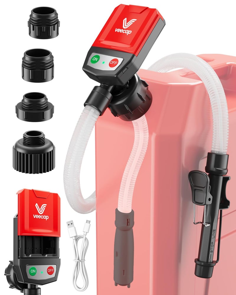 VEECAP Automatic Electric Fuel Transfer Pump with Auto-Stop, 3.8GPM & 51" Hose & 4 Size Adapters Gas Can Pump with Leak Protection for Gasoline, Diesel, Kerosene, Gifts for Men Dad Him - 2nd Gen Black - Image 1