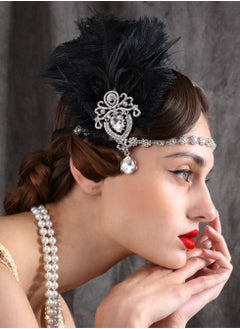 Excefore 1920s Feather Headpiece, Womens Ostrich Feather Crystal Headband, Great Gatsby Hair Accessories for Women, Ribbon Tie, Flapper Accessories, Art Deco Headpiece (Black)  - Image 4
