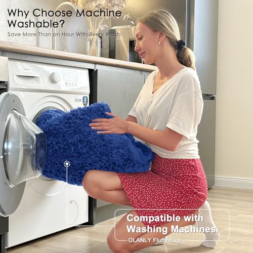 OLANLY Area Rugs for Living Room Bedroom, Machine Washable 4x5.9 ft Soft Fluffy Shaggy Bedside Rug, Indoor Floor Carpet for Kids Girls and Boys, Dorms, Nursery Rooms, Home Decor Aesthetic, Navy Blue - Image 2