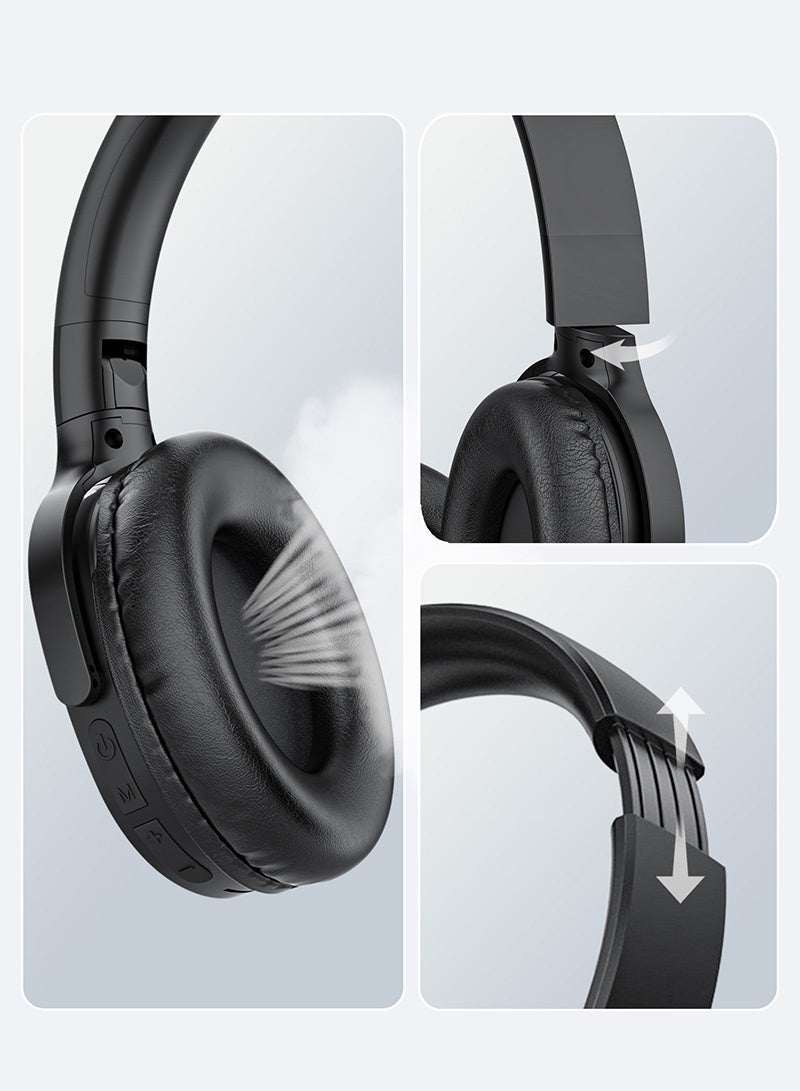 Wireless Over-Ear Headphones - Bluetooth 5.3 Headset with 40mm Driver, Punchy Bass, TF Card Slot, 3.5mm Aux - Compatible with iPhone, iPad, Laptop & Android- Black - Image 3