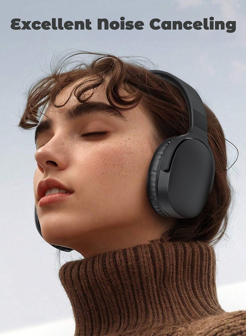 Wireless Over-Ear Headphones - Bluetooth 5.3 Headset with 40mm Driver, Punchy Bass, TF Card Slot, 3.5mm Aux - Compatible with iPhone, iPad, Laptop & Android- Black - Image 2