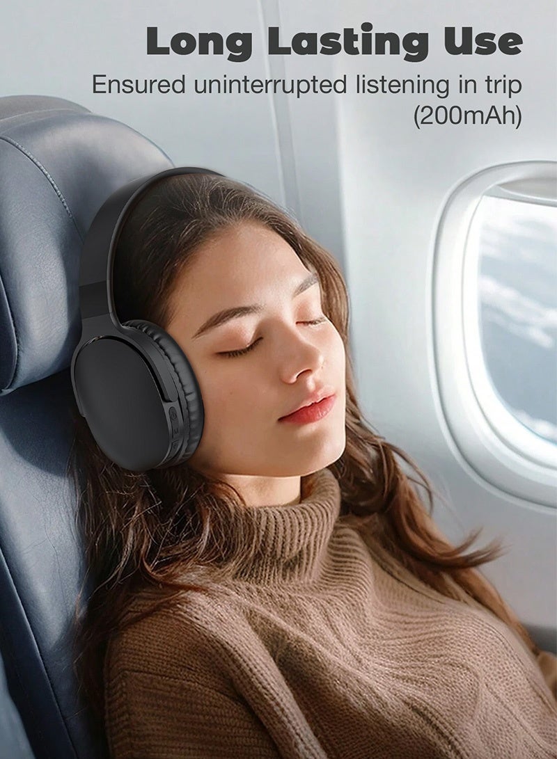 Wireless Over-Ear Headphones - Bluetooth 5.3 Headset with 40mm Driver, Punchy Bass, TF Card Slot, 3.5mm Aux - Compatible with iPhone, iPad, Laptop & Android- Black - Image 4