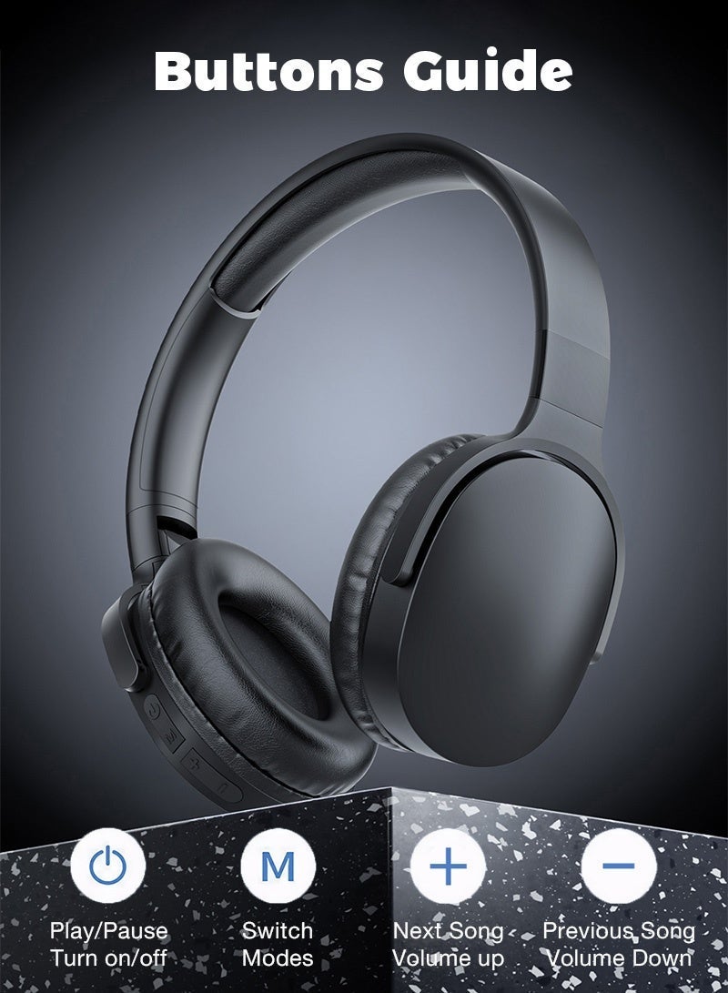 Wireless Over-Ear Headphones - Bluetooth 5.3 Headset with 40mm Driver, Punchy Bass, TF Card Slot, 3.5mm Aux - Compatible with iPhone, iPad, Laptop & Android- Black - Image 5