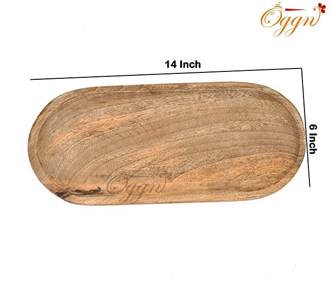 OGGN Natural Mango Wood Oval Serving Tray Set of 2, Handmade Wooden Serving Platters, Solid Tea Tea Breakfast Wood Plate, Trays for Kitchen, Dining Table - (Pack of 2) - Image 3
