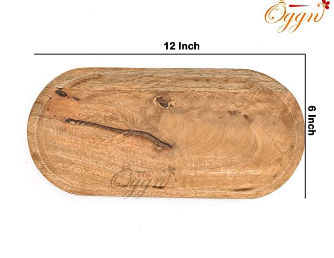 OGGN Natural Mango Wood Oval Serving Tray Set of 2, Handmade Wooden Serving Platters, Solid Tea Tea Breakfast Wood Plate, Trays for Kitchen, Dining Table - (Pack of 2) - Image 5