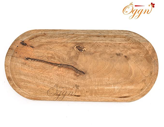 OGGN Natural Mango Wood Oval Serving Tray Set of 2, Handmade Wooden Serving Platters, Solid Tea Tea Breakfast Wood Plate, Trays for Kitchen, Dining Table - (Pack of 2) - Image 4