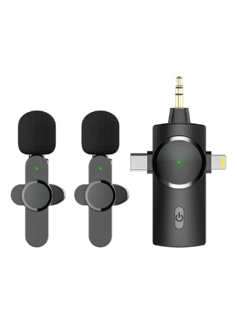 3 In 1 Plug And Play Lapel Mic For Video Recording-Auto Sync 2.4GHz Wireless Lavalier Microphone For Camera iPhone iPad Android