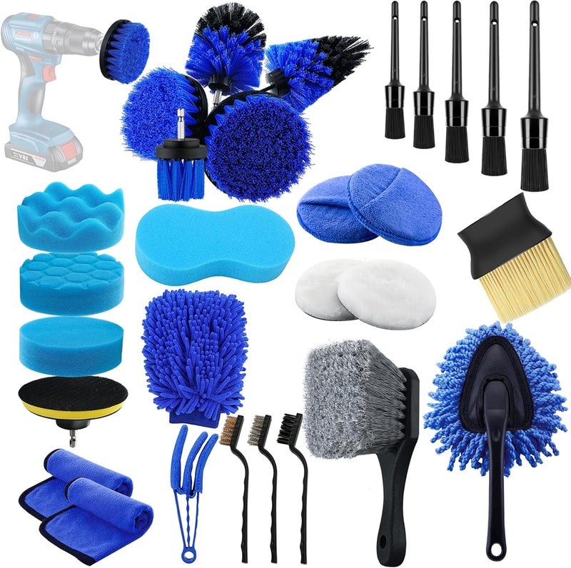 Latamil 29Pcs Car Detailing Brush Set, Car Detailing Kit, Auto Detail Supplies Tools With Wheel Drill Brush Set, Car Cleaning Kit, Car Polishing Kit, Car Wash Kit for Tires, Wheels, Interior & Exterior - Image 1
