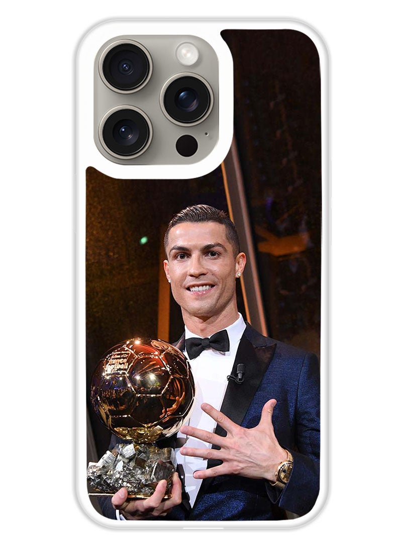 Theodor Protective Case Cover For APPLE IPHONE 15 Pro Max Ronaldo Trophy (White Bumper) - Image 1