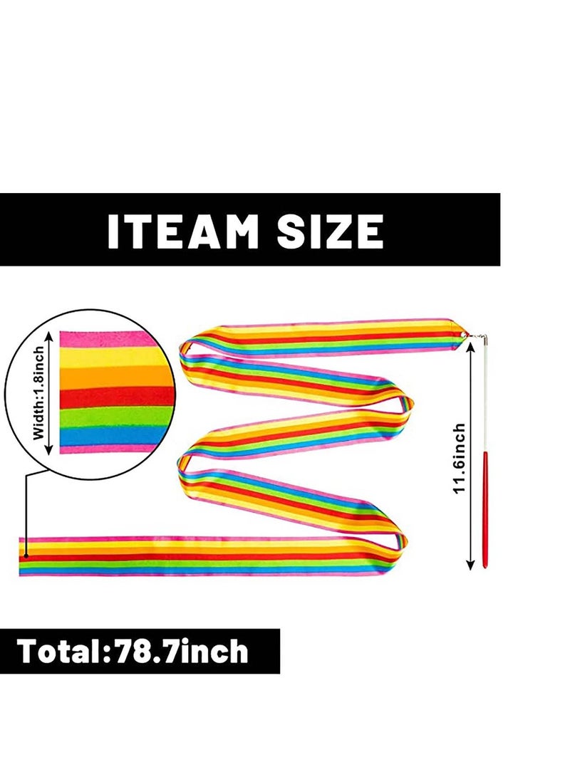 SYOSI Streamers Rhythmic Dance Ribbons, 5 Pieces Rainbow Streamers Rhythmic Gymnastics Ribbon Baton Twirling Wands on Sticks for Kids Artistic Dancing - Image 3
