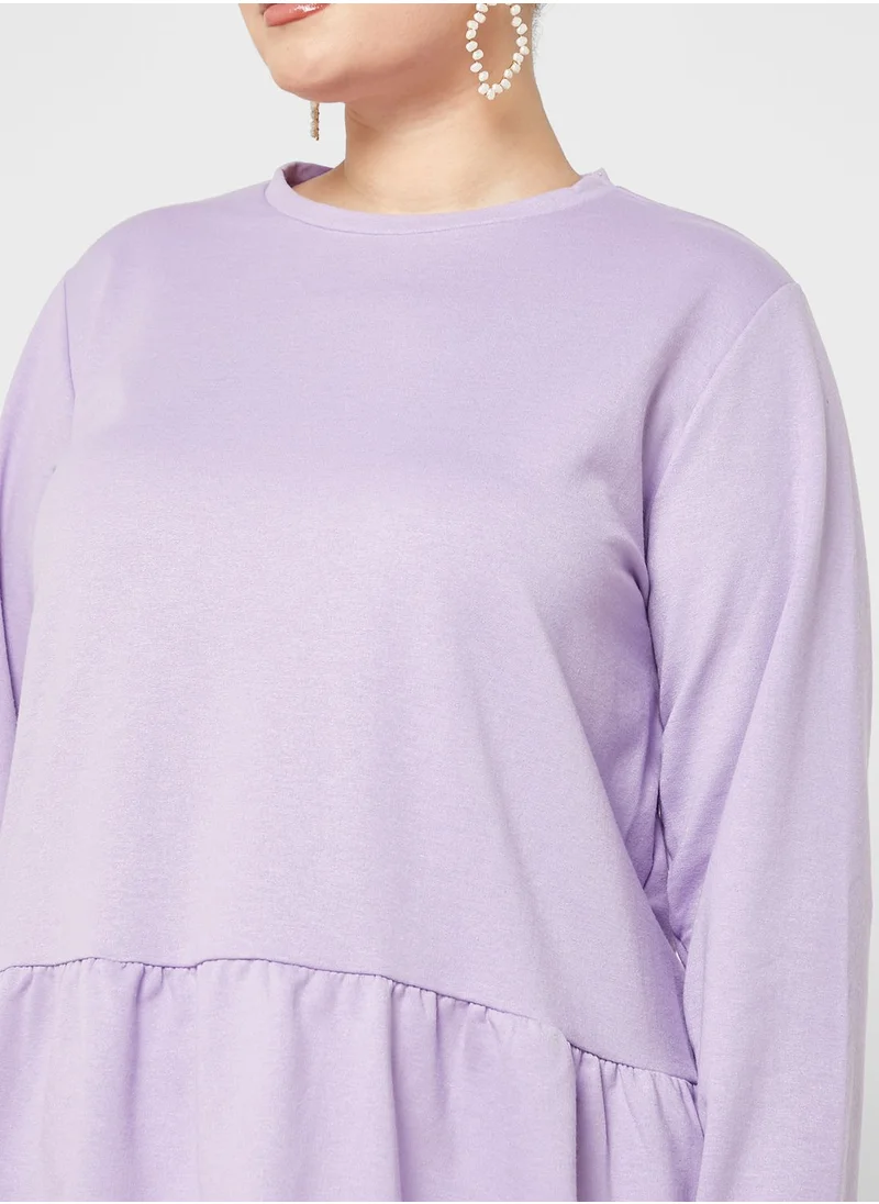 Alia by modanisa Round Neck Tiered Hem Sweatshirt