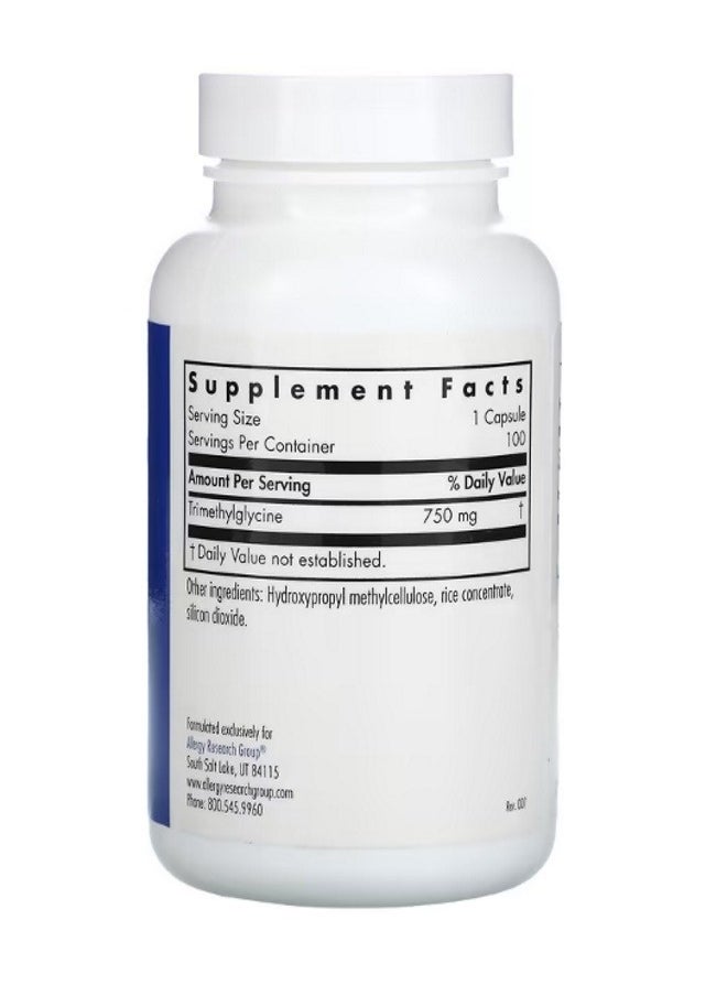 Allergy Research Group - TMG Trimethylglycine 100 Vegetarian Capsules - Image 1