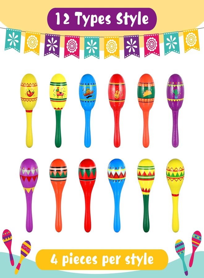 هونغداو مجموعة هونغداو من 48 قطعة من ماراكاس خشبية صغيرة لحفلات المكسيك، ماراكاس خشبية كبيرة الحجم، صانعة ضوضاء لحفلات فييستا، لوازم حفلات سينكو دي مايو، ديكورات حفلات الثلاثاء التاكو، ألعاب لواو (بأسلوب نابض بالحياة) - Image 2