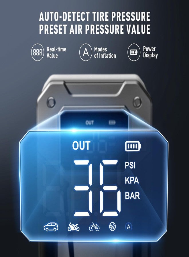 UTRAI 5000A 150PSI Jump Starter with Air Compressor, 12V Portable Jump Box (All Gas/10L Diesel), Jump Pack with LED Light, Car Jumper with Jumper Cables, Storage Case Included - Image 5