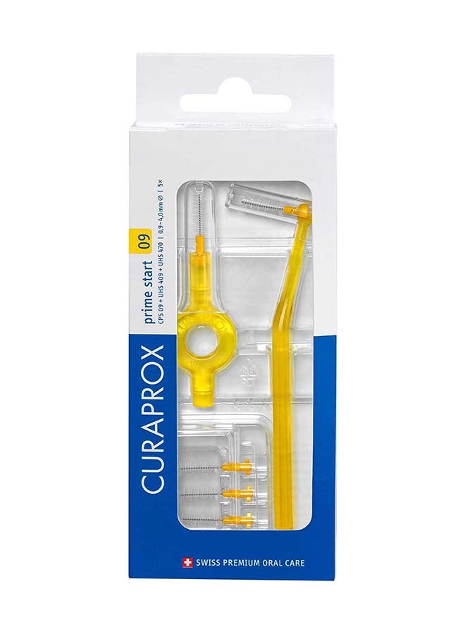 CURAPROX CPS 09 Prime Start Interdental Brush Kit, Yellow - 5 x 0,9mm - 4,0mm Interdental Brushes + 2 Interdental Toothbrush Holders - Image 1