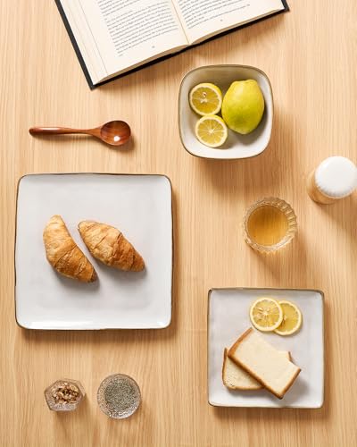 Famiware Dinnerware Sets for 4, Ocean Square 12-Piece Kitchen Plates and Bowls Sets, Reactive Glaze, Microwave and Dishwasher Safe, Scratch Resistant, Cappuccino White - Image 3